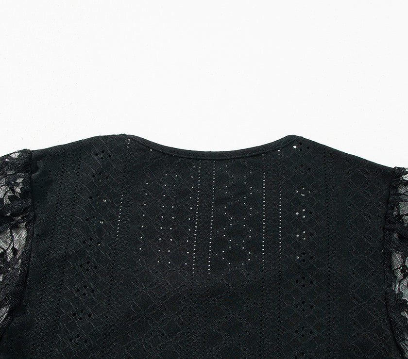 Eyelet Lace Long Sleeve Bodysuit