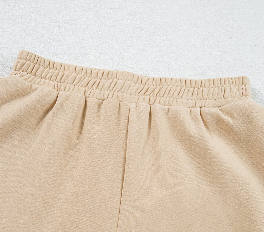 Apricot Striped Accent Pullover and Shorts Two Piece Casual Set