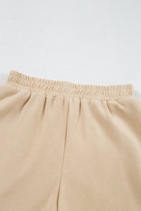 Apricot Striped Accent Pullover and Shorts Two Piece Casual Set