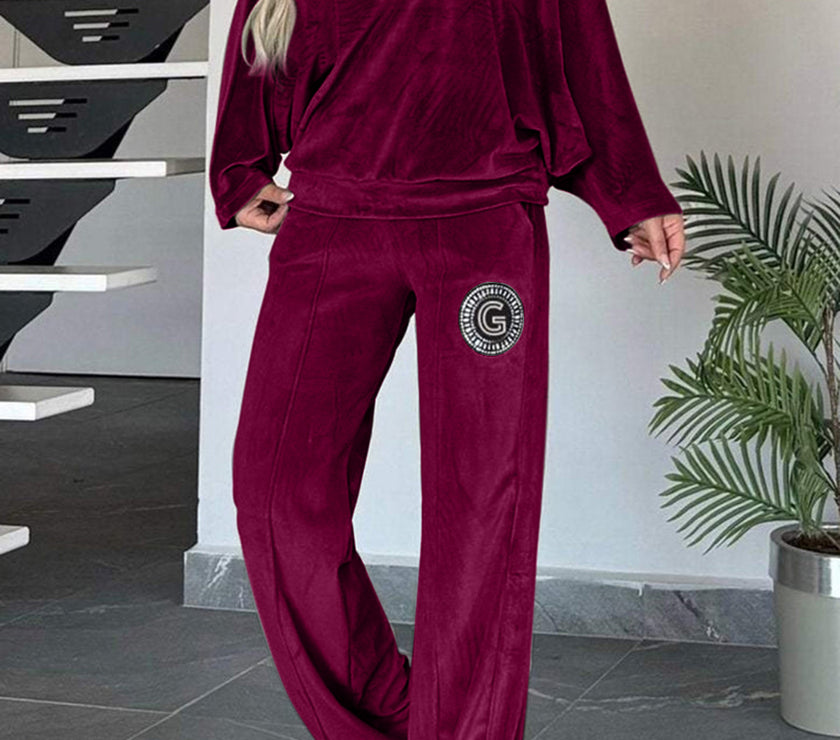 Full Size Boat Neck Long Sleeve Top and Pants Set