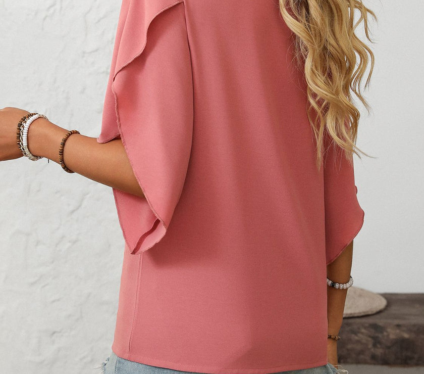 Mandy Ruffled Asymmetrical Neck Half Sleeve Blouse