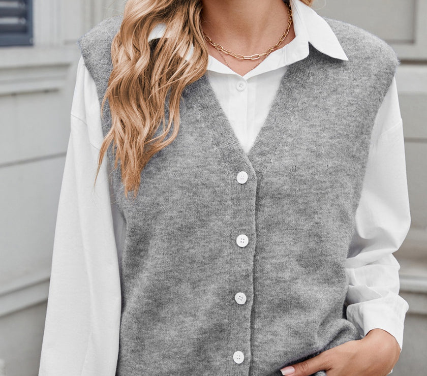 Button Down V-Neck Sweater Vest