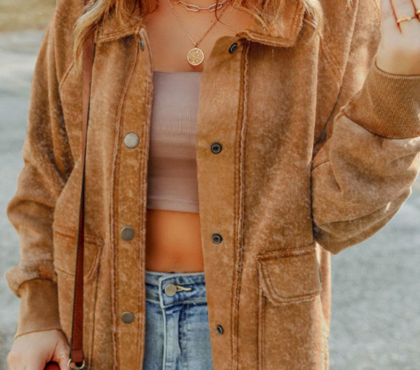 Snap Down Flap Pocket Long Sleeve Shacket