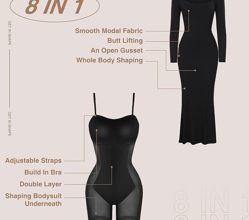 Basic Bae Built-In Shapewear Square Neck Long Sleeve Maxi Dress