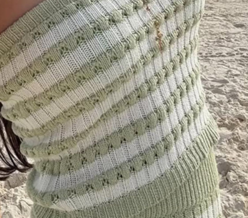 Contrast Striped Tube Top and Skirt Sweater Set