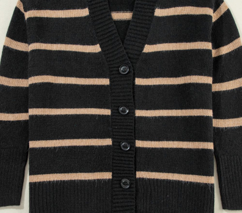 Striped Button Down Long Sleeve Cardigan