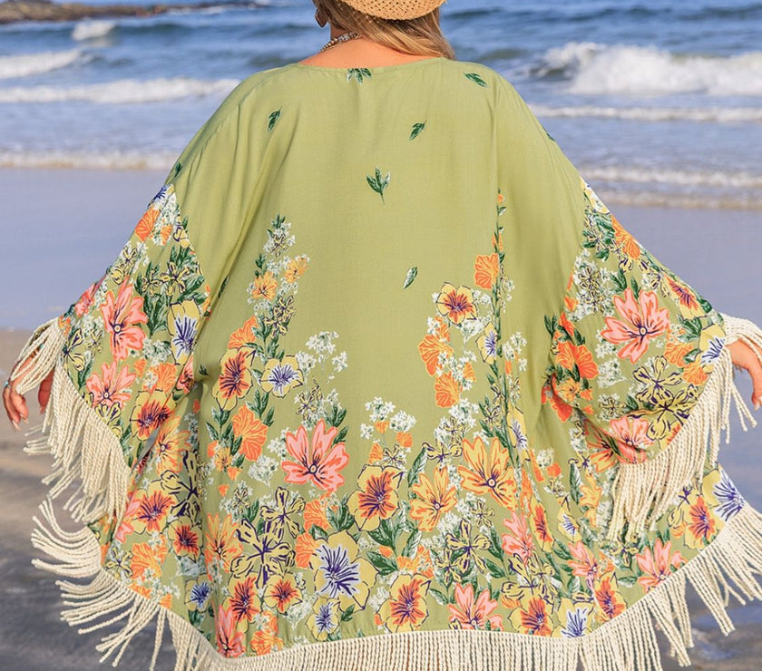 Plus Size Fringe Open Front Cover-Up