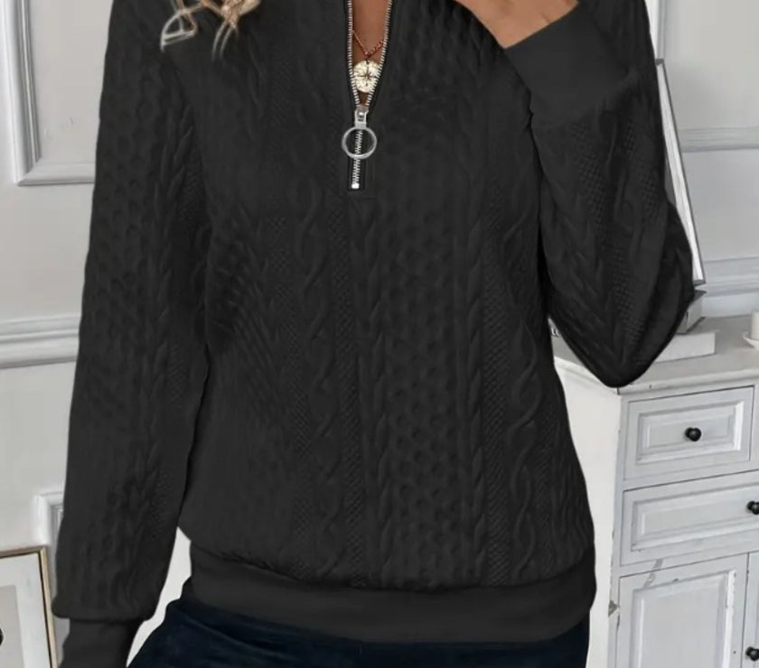 Texture Half Zip Long Sleeve Sweatshirt