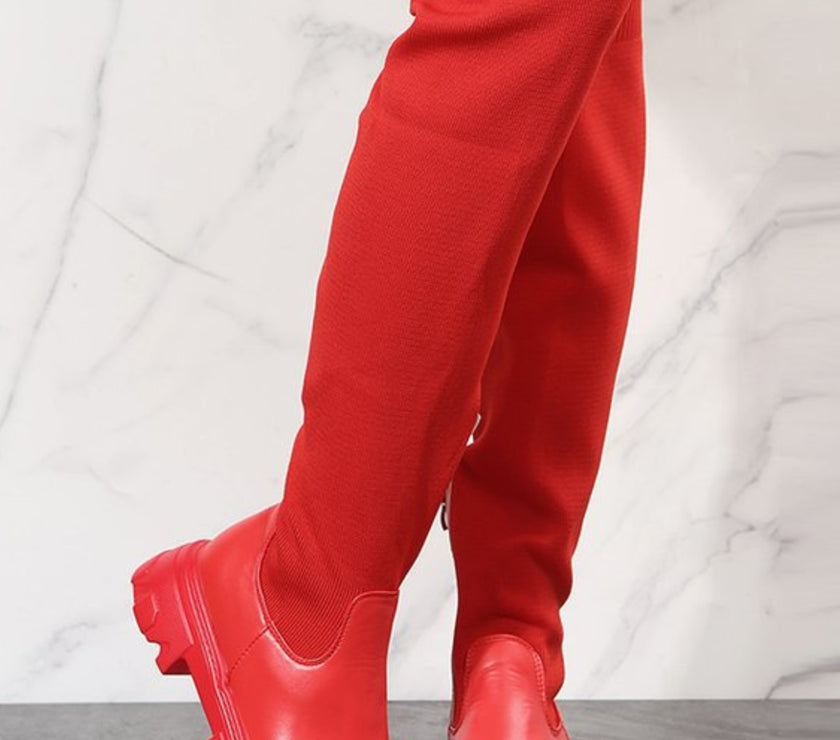 PU Leather Round Toe Platform Boots