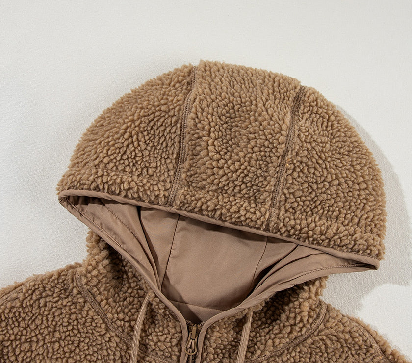 Drawstring Fleece Zip Up Hooded Jacket