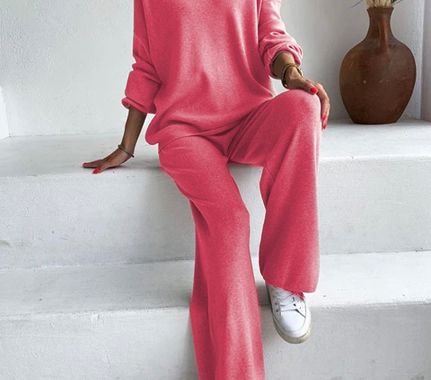 Johnny Collar Long Sleeve Top and Pants Sweater Set