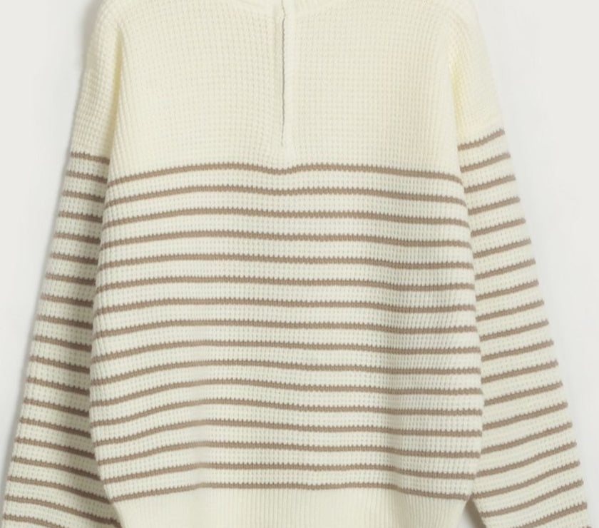 Striped Half Zip Long Sleeve Sweater