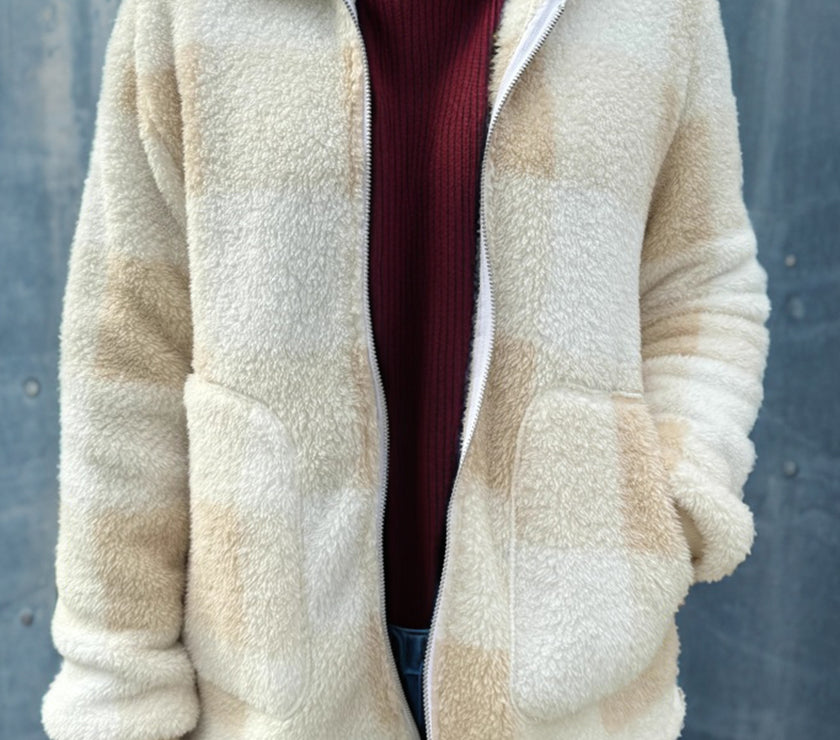 Double Take Full Size Plaid Long Sleeve Hooded Coat