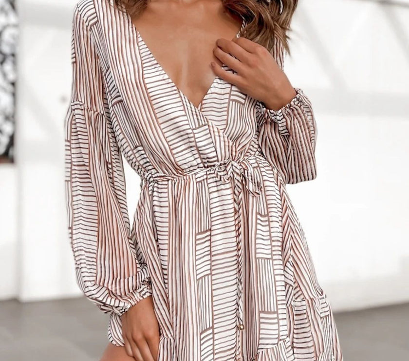 Cutout Back Surplice Long Sleeve Dress
