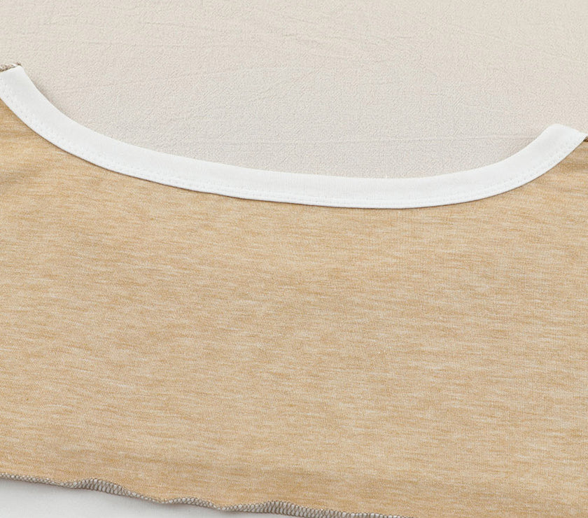 Exposed Seam Contrast Round Neck Long Sleeve Top