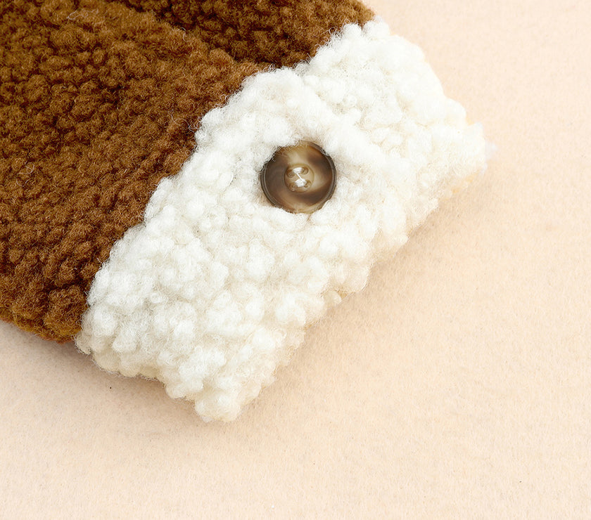 Color Block Collared Neck Sherpa Jacket