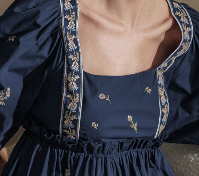 Floral Square Neck Balloon Sleeve Mini Dress