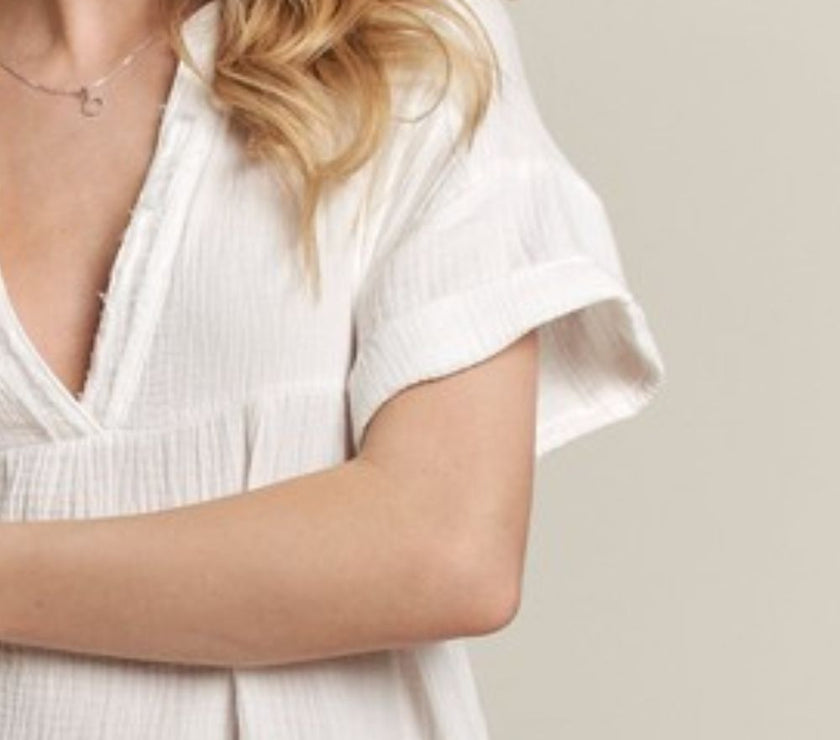 ADORA Tiered Notched Short Sleeve Dress