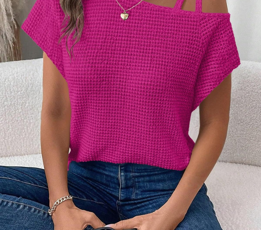 Asymmetrical Neck Short Sleeve T-Shirt