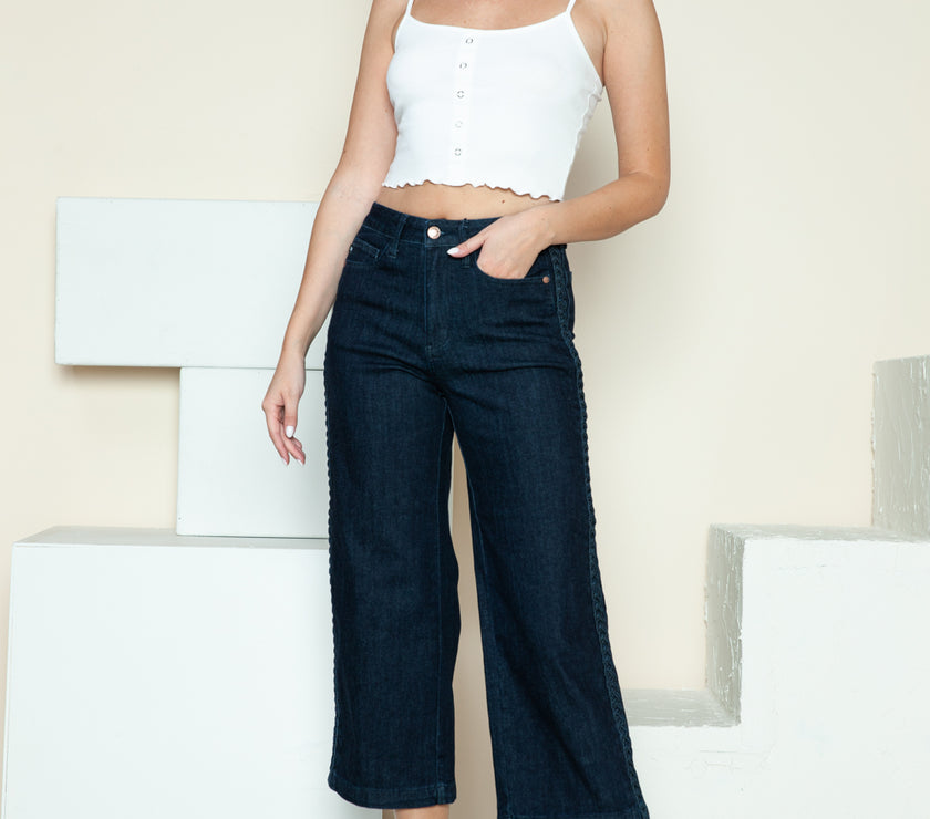 Judy Blue Full Size Side Seam Braid Detail Crop Wide Leg Jeans