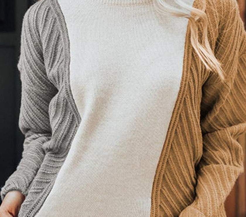 Color Block Textured Drop Shoulder Sweater