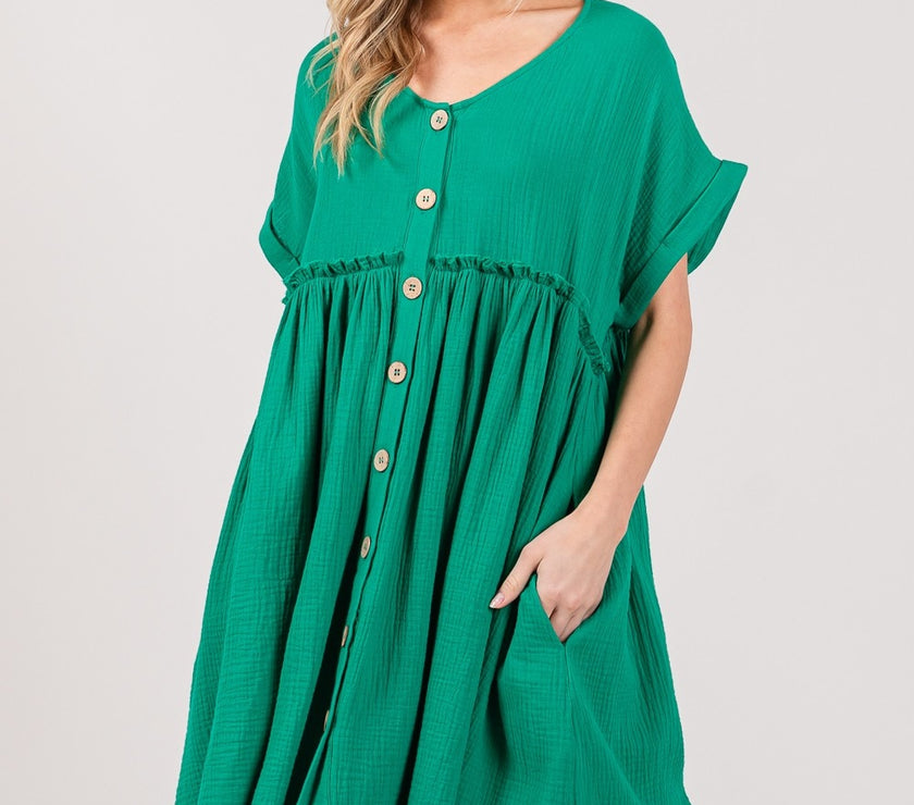 SAGE + FIG Full Size Button Up Short Sleeve Dress