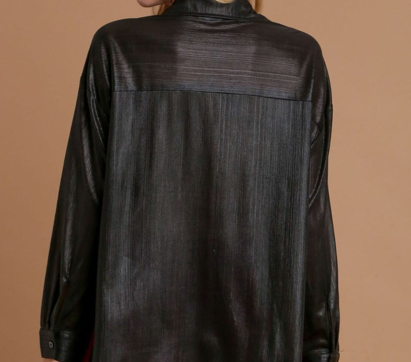 Umgee Side Slit Button Up Long Sleeve Shirt