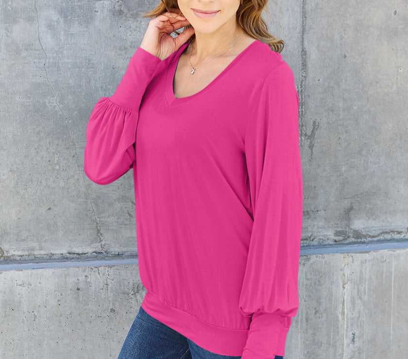 Basic Bae Full Size V-Neck Lantern Sleeve Top