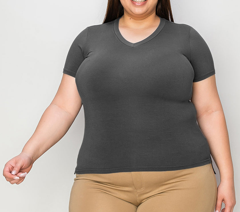 Basic Bae Full Size V-Neck High-Low T-Shirt