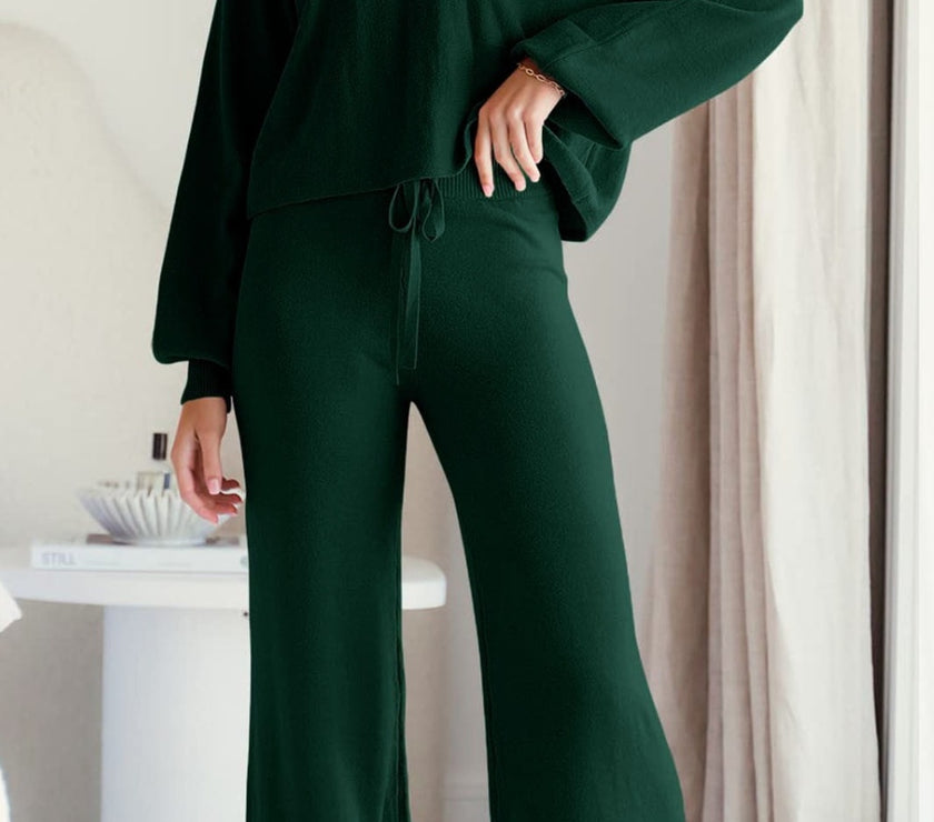 Round Neck Long Sleeve Top and Pants Set