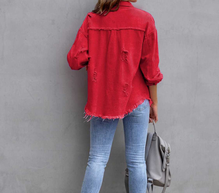 Distressed Drop Shoulder Denim Jacket