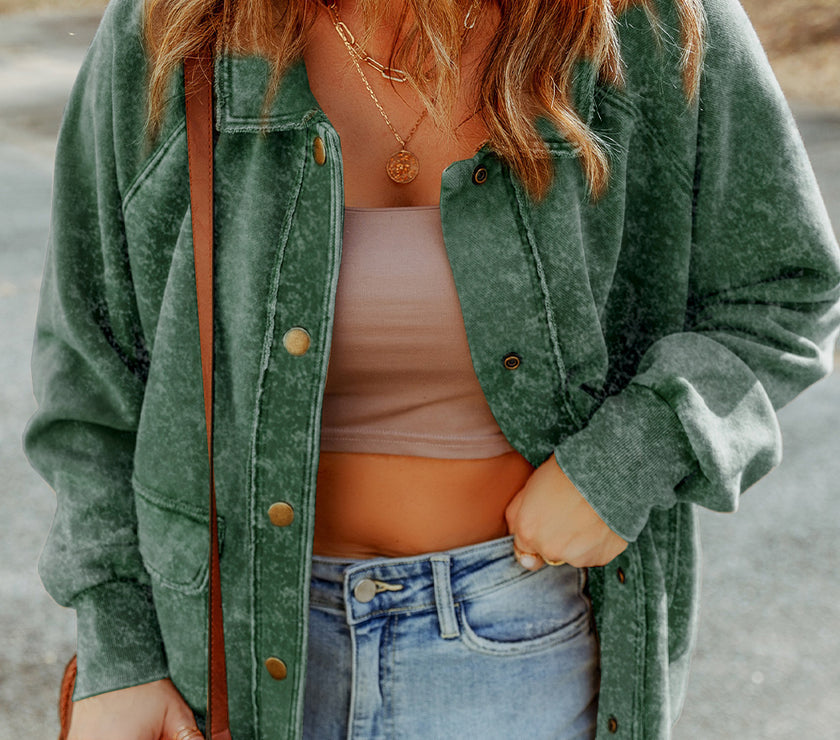 Snap Down Flap Pocket Long Sleeve Shacket