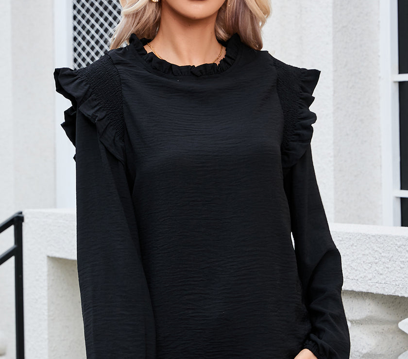 Frill Mock Neck Ruffled Balloon Sleeve Blouse
