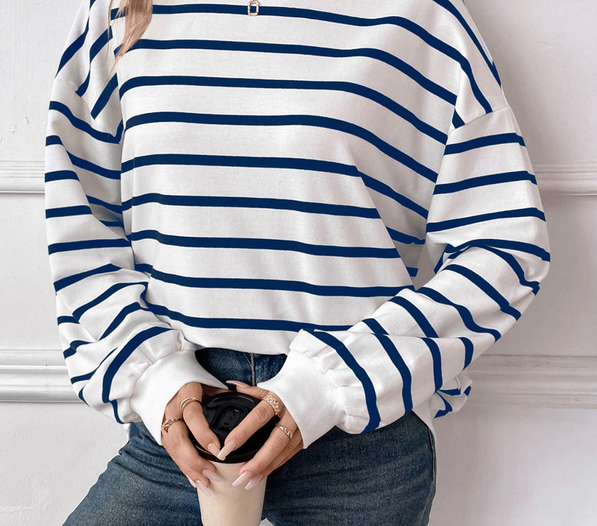Lovelet Striped Round Neck Long Sleeve Sweatshirt