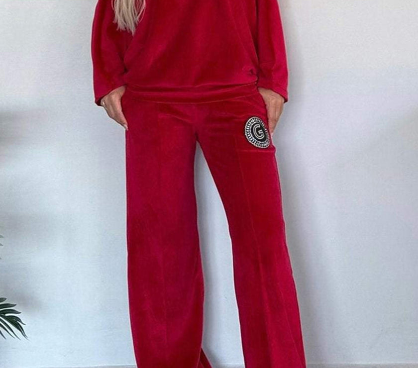 Full Size Boat Neck Long Sleeve Top and Pants Set