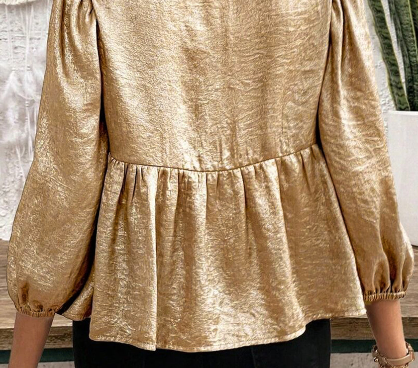 Tied Peplum Three-Quarter Sleeve Blouse