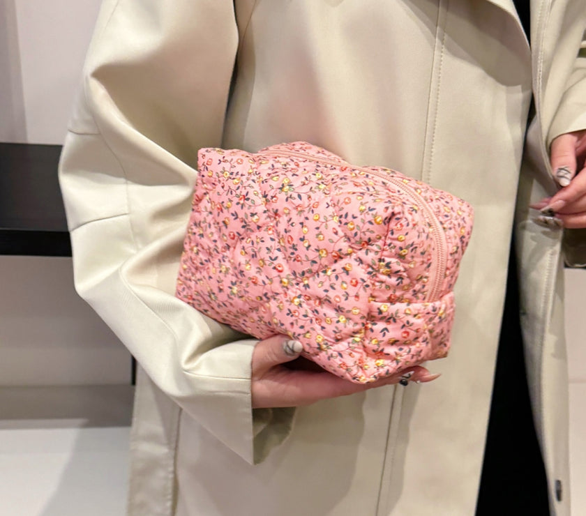 Floral Quilted Clutch with Plaid Lining