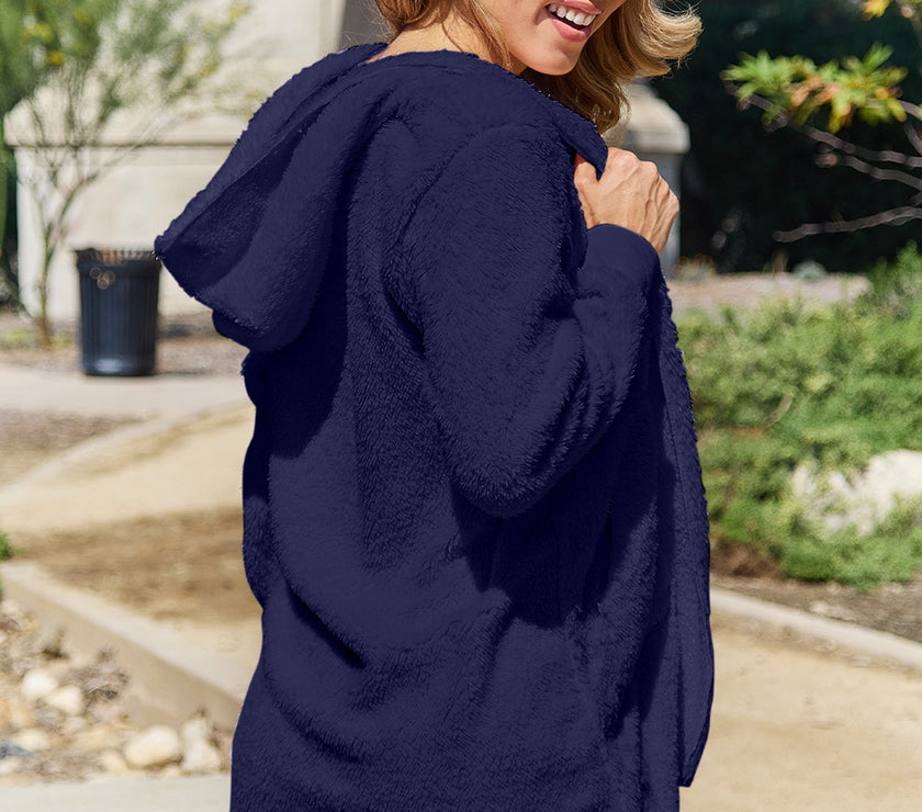 Full Size Teddy Hooded Jacket with Pockets