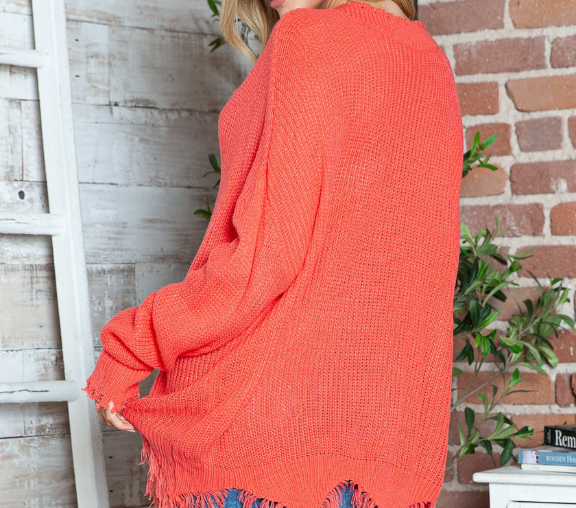 Frayed Hem Dropped Shoulder Sweater