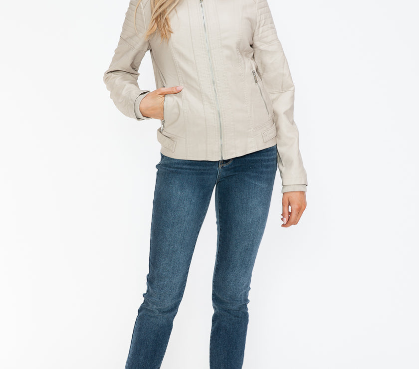 Snobbish PU Leather Biker Jacket with Side Zip Pockets