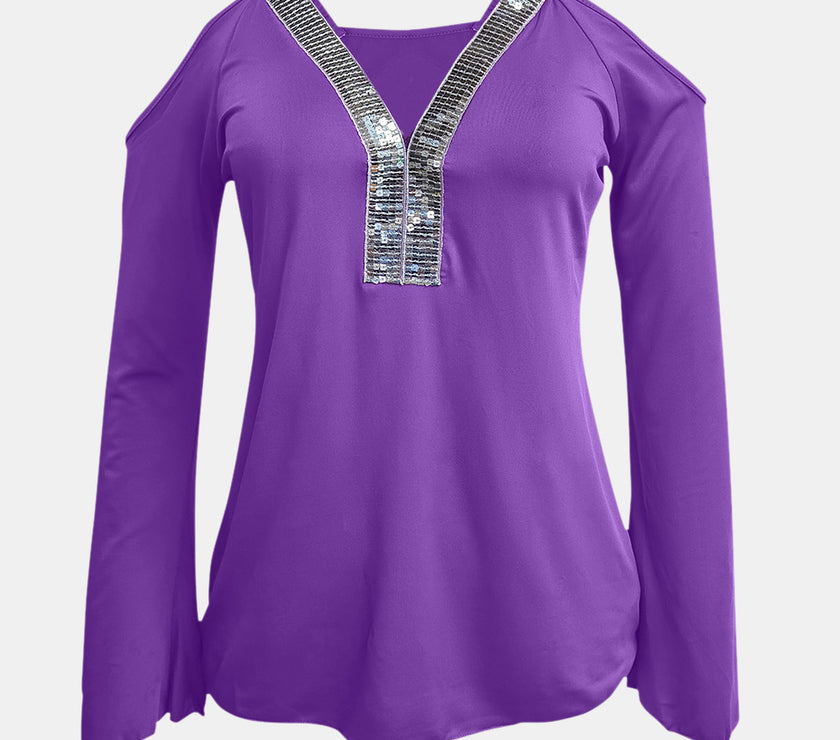 Sequin V-Neck Cold Shoulder Top