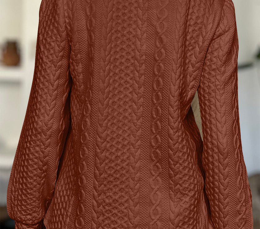 FAM-FAM Textured Round Neck Long Sleeve Sweatshirt