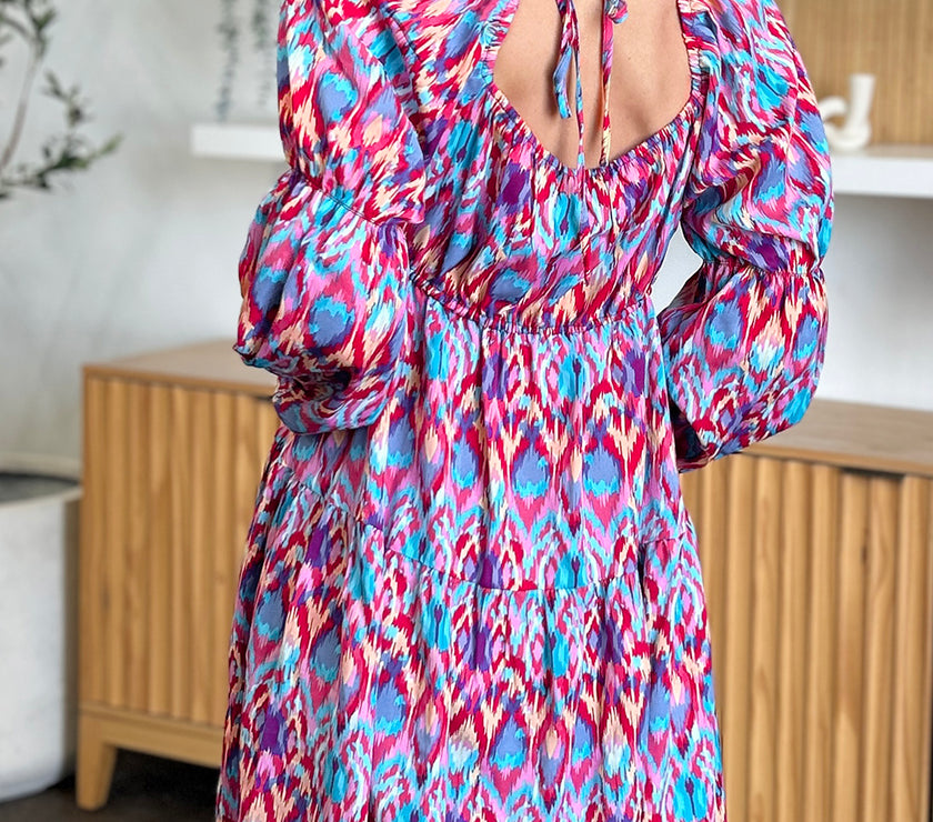 Double Take Full Size Printed Long Sleeve Dress