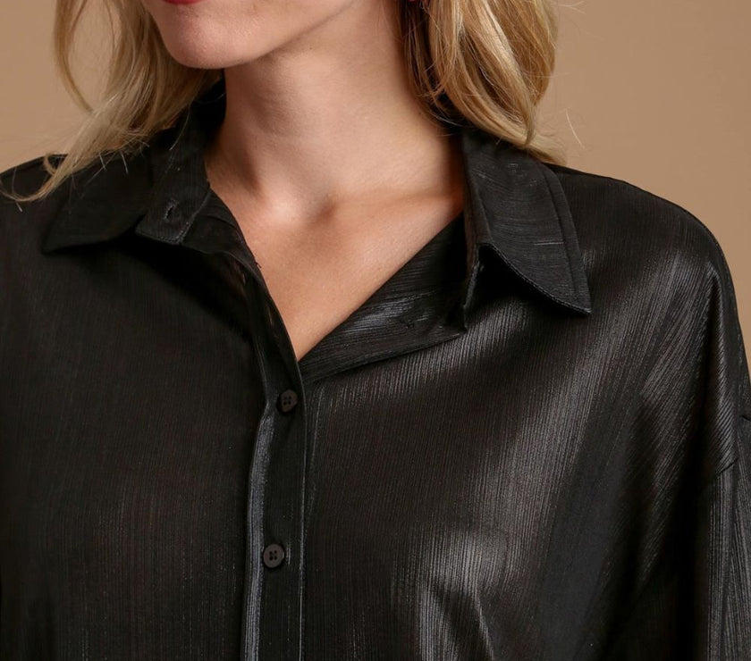 Umgee Side Slit Button Up Long Sleeve Shirt