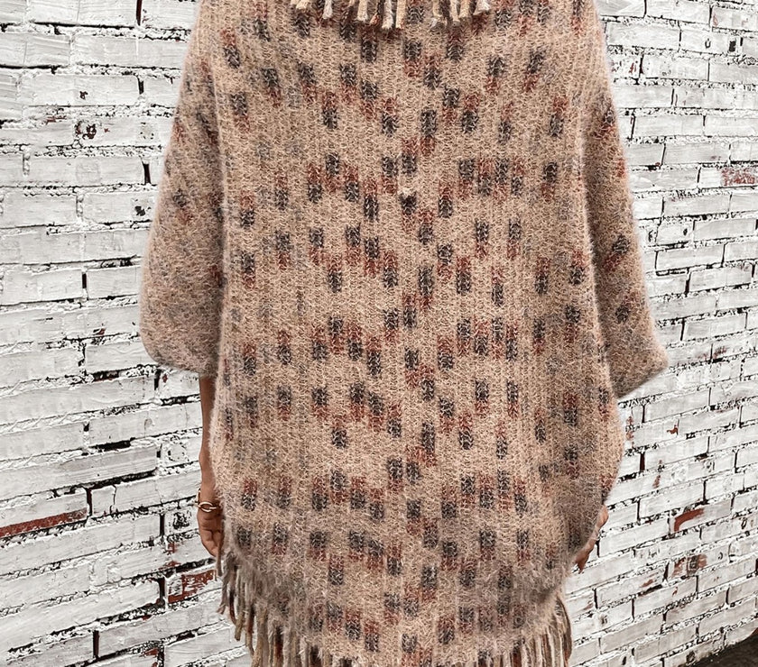 Fringe Open Front Half Sleeve Poncho