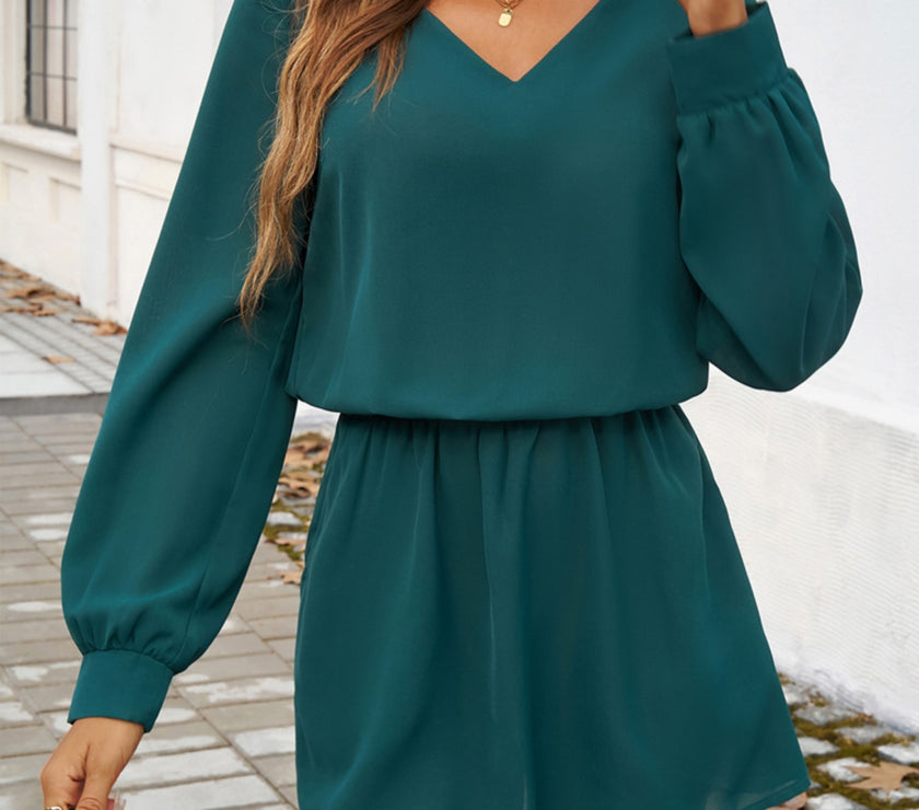 Devine Cutout V-Neck Long Sleeve Mini Dress