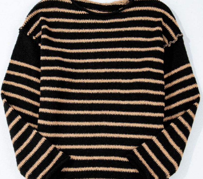 Stripe Drop Shoulder Round Neck Sweater