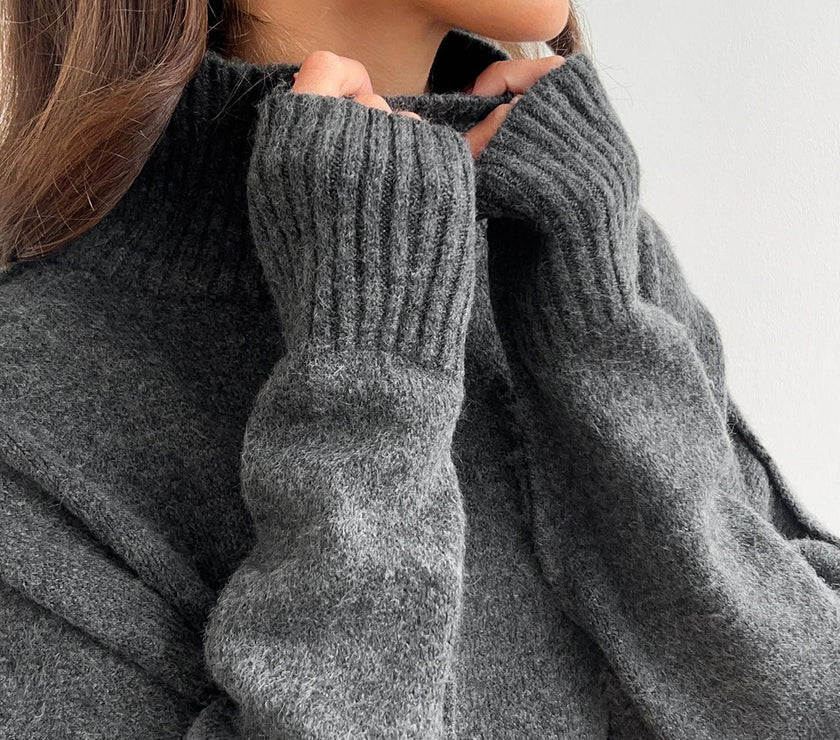 Slit Turtleneck Long Sleeve Top and Pants Sweater Set