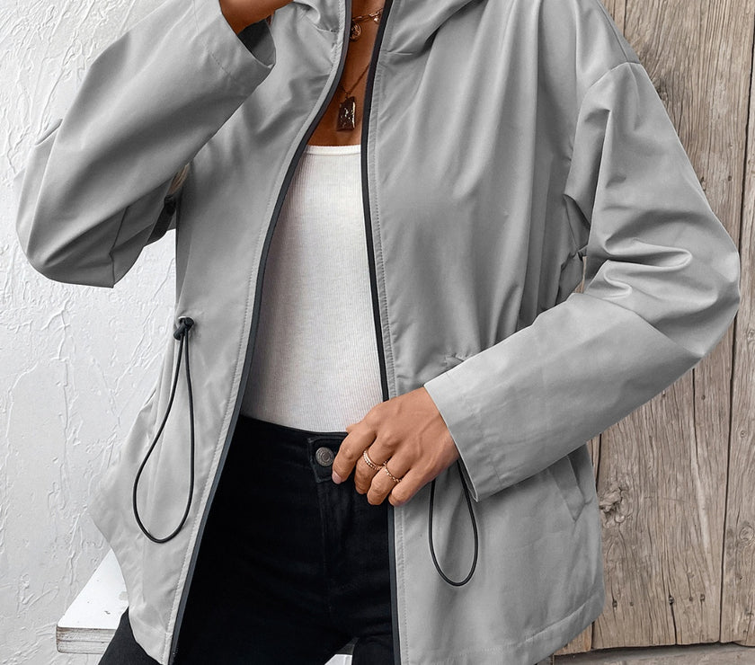 Ivy Lane Drawstring Zip Up Hooded Jacket