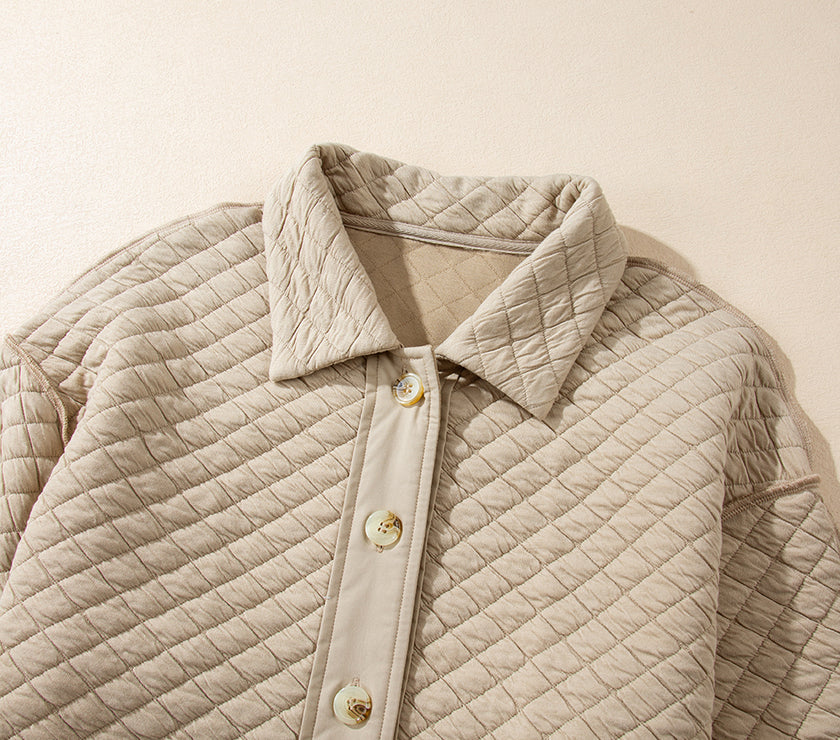 Exposed Seam Collared Neck Button Up Shacket